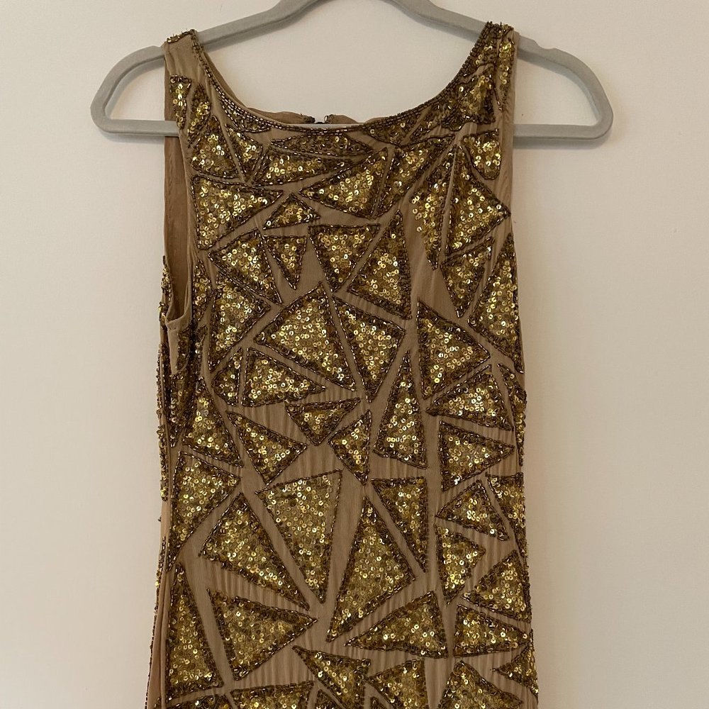 Alice + Olivia Gold Beaded and Sequined Triangle Mini Dress - Size 4